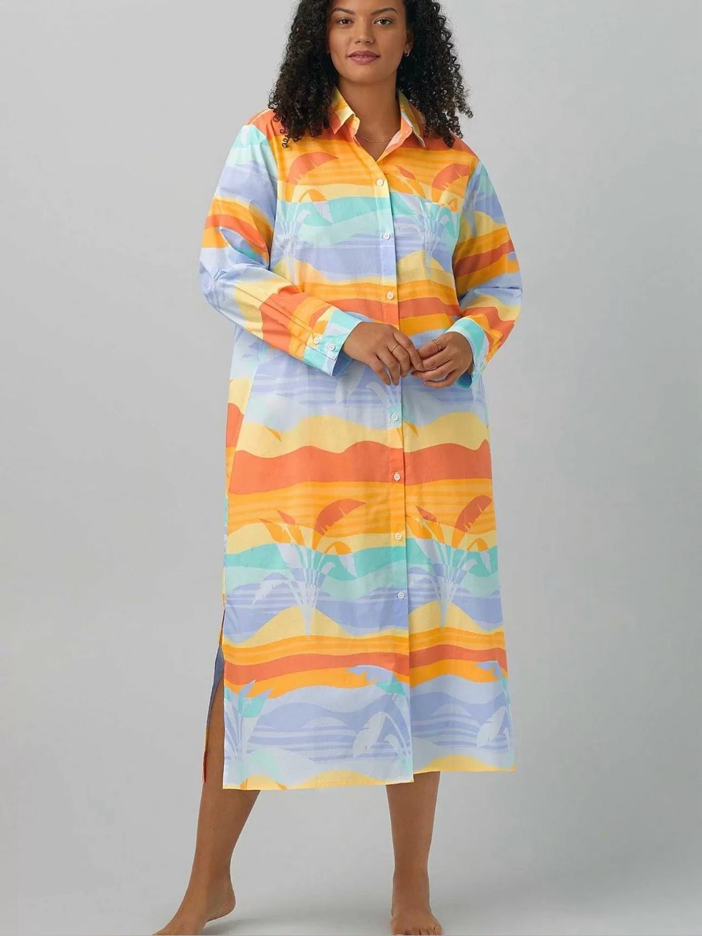 Bedhead Pajamas Desert Palms Long Sleeve Pajama Maxi Shirtdress